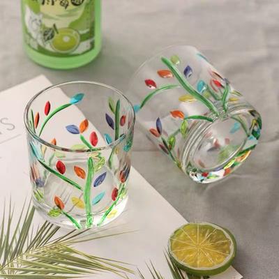 Kreativ Handbemalt Astmuster Kristallglas 240ml Farbiger Whiskeybecher Vintage Bierkrug Heim Büro Trinkgeschirr Geschenke