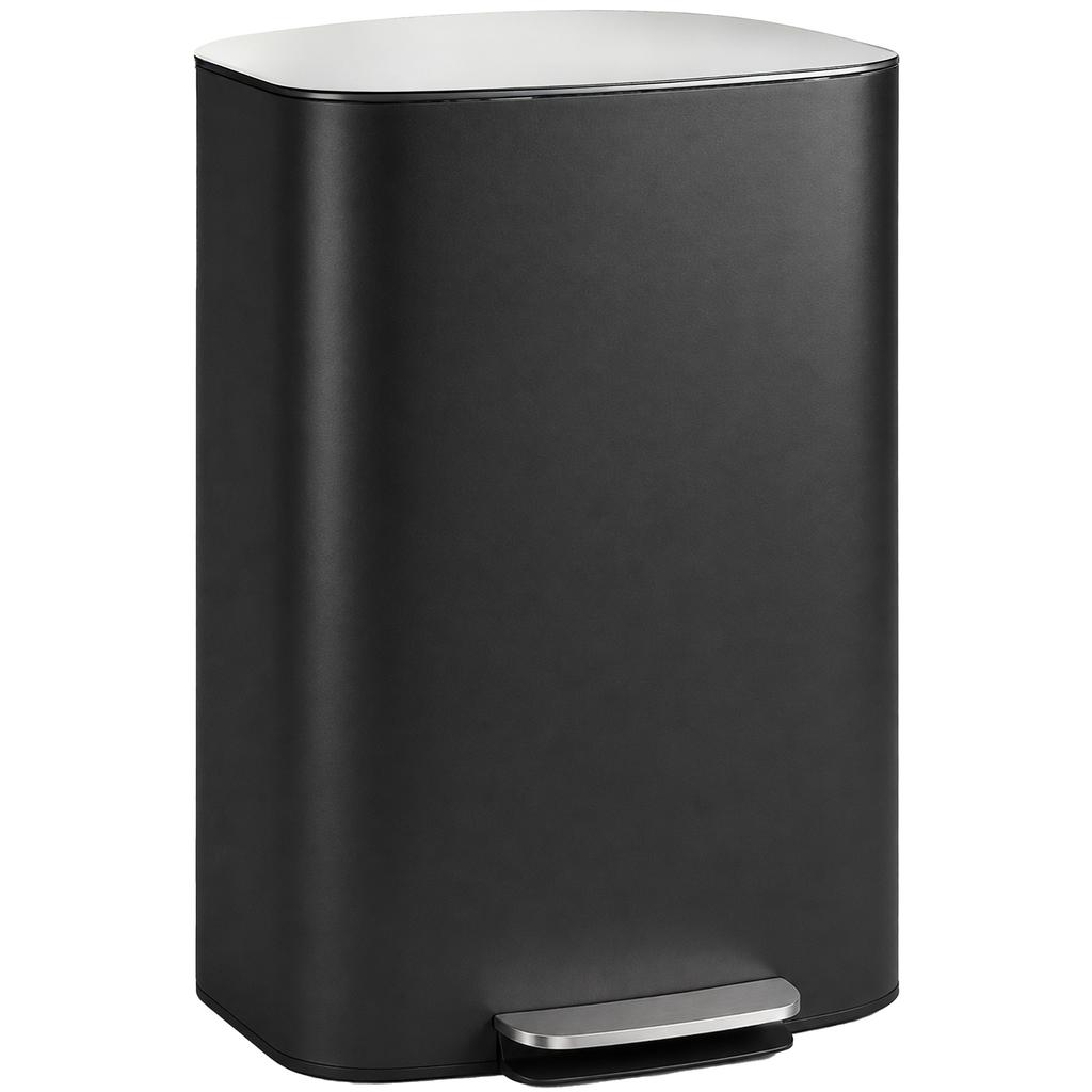 Kitchen Bin, 50 L, Pedal, Removable Inner Bucket, Soft-Close Lid, 45.1 x 36.5 x 62.6 cm, Black