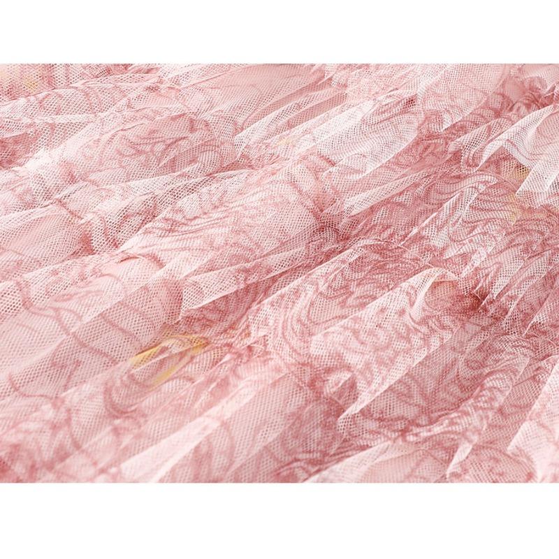 DIMANAF 2025 Summer Women Skirts Vintage Elastic Pleated Elegant Long Skirts New Lace Blue High Waist