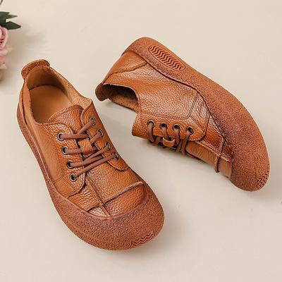Fashion New Retro Anti Collision Oxfords Flats Women's Genuine Leather Walking Shoes Woman Laced Up Non Slip Soft Casual Moccasins Nurse