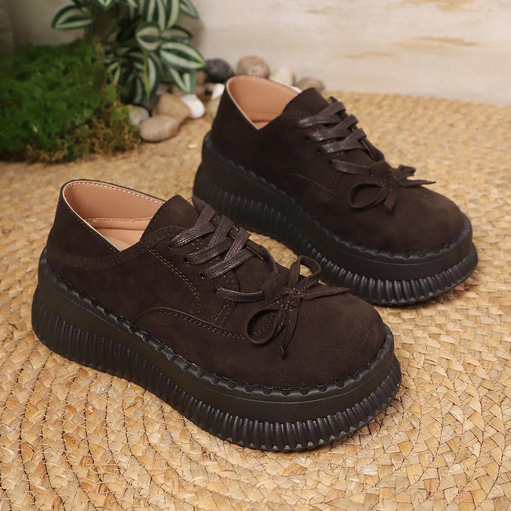 Modne Damskie Mokasyny Buty Damskie Platforma Codzienne Trampki Wiosna Jesień Sznurowane Nowe Sukienka Retro Zamszowe Na Obcasie Mary Jane But