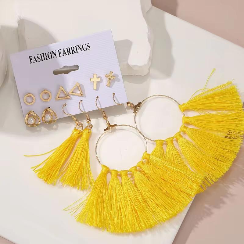 Ensemble de Boucles d'Oreilles Vintage Bohème Mode Pompons Colorés Acrylique Perle Géométrique Pendantes pour Femmes Bijoux Mode Cadeaux 2026