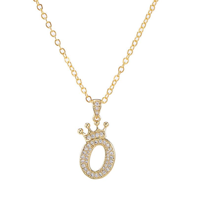 Fashion Cubic Zirconia Crown Letter Pendant Necklace Gold Hip Hop Punk Alphabet Jewelry