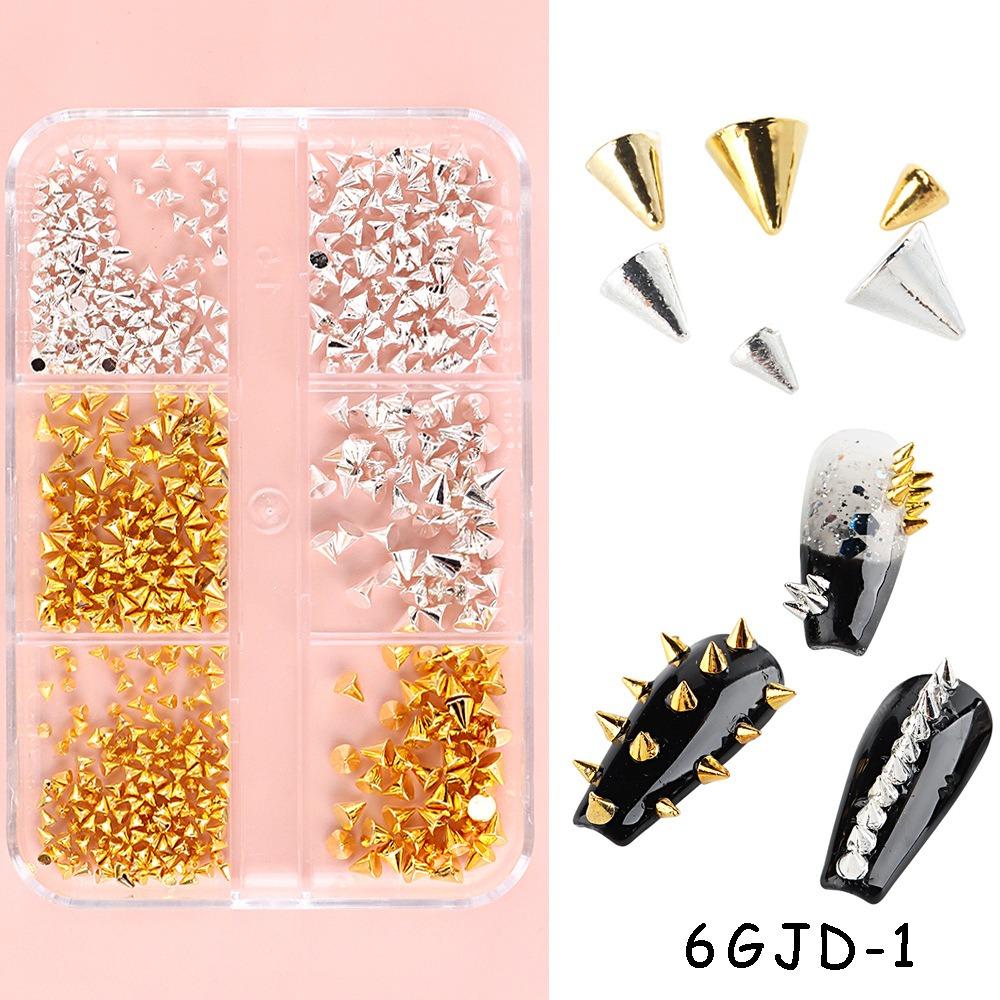Appro150pcs/box 3D Cone Spike Nail Rhinestone Gold Silver Rivet Nail Decoration  Wedding Design