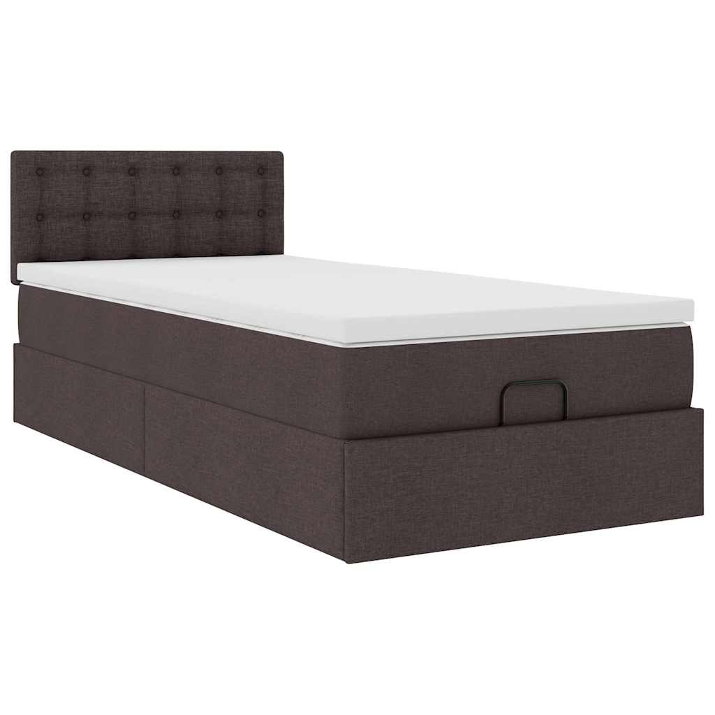 Ottoman Bed with Mattress Dark Brown 90 x 190 cm Fabric