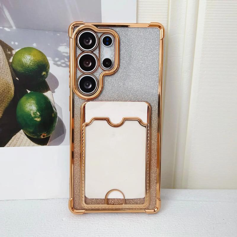 Custodia con Paillettes Gradiente e Portacarte, Placcatura Trasparente Per Samsung S25 S24 S23 S22 Ultra Plus A55 A35 A25 A54 A15 A14 A24 Cover Antiurto