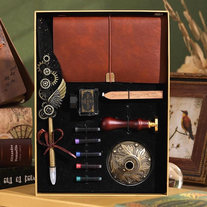 Veer Pen Uil Dip Pen Mechanische Tandwiel Inktzak Pen Geschenkdoos Verjaardagscadeau