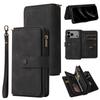 For iPhone 17 Pro Max Zipper Wallet Case with 15 Card Slots and Strap Leather Phone Cover