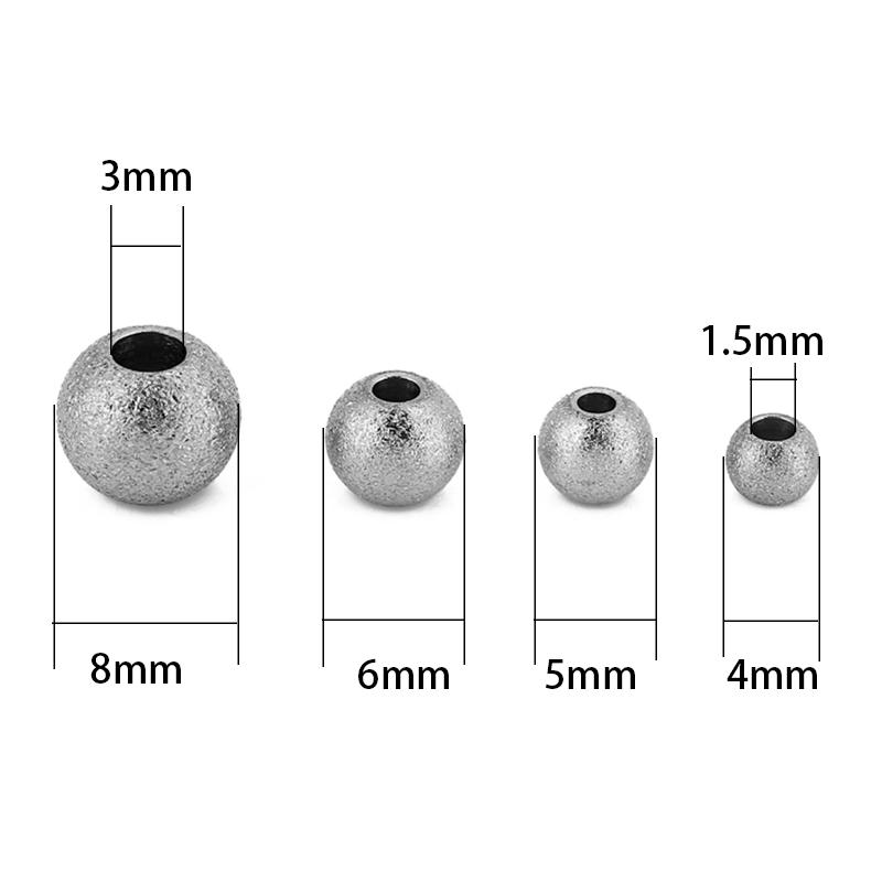 20pcs Frosted Stainless Steel Bracelet Necklace Beads 4 5 6 8 mm Never Fade PVD Large Hole Spacer Beads For DIY Jewelry Making