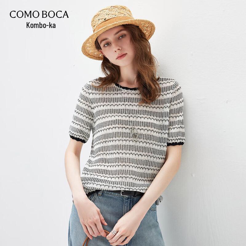 Women s Linen Knit Short Sleeve Striped T-shirt L