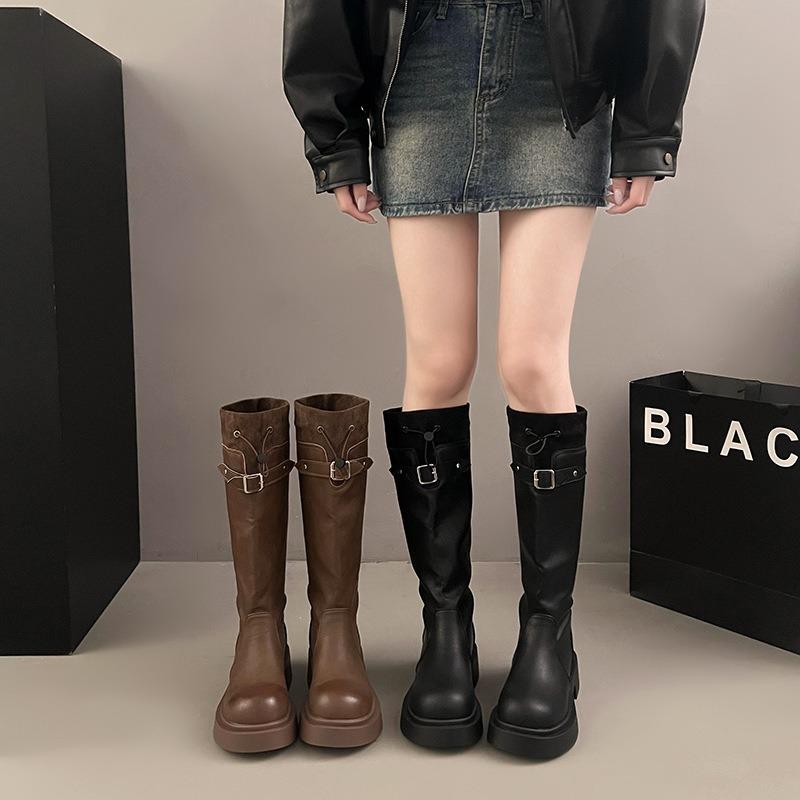 Autumn and winter new muffin bottom round head fashion casual long women's boots tide