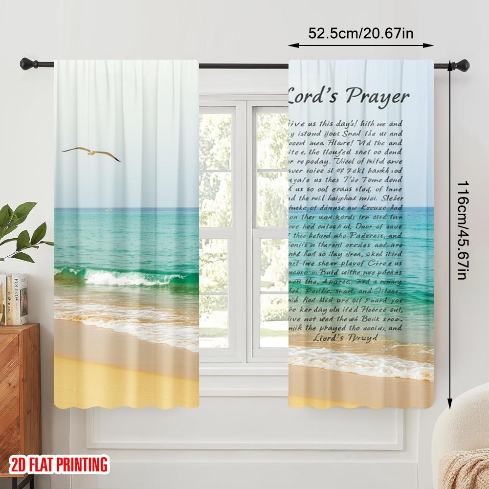2pcs 2D Flat Printing Curtain Jesus Prayer Beach Ocean Polyester Without Electricity Festive Curtains Use for Door Wall Yard
