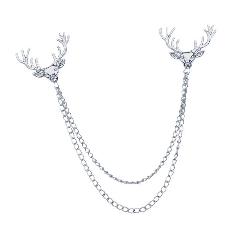 Korean Style Men's Shirt Collar with Deer Head Brooch and Chain Buckle