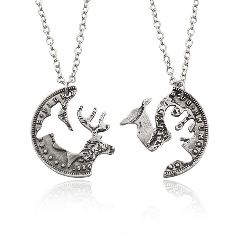 2 pcs/pair romantic fashion black camel Pendants Necklaces with elk deer necklace Exaggeration Lover Necklace Jewelry? (Color: Black)