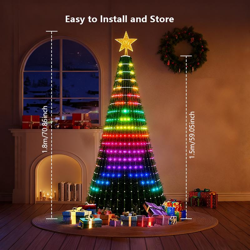 2.1m/6.9ft Christmas Tree String Lights with Star 400LEDs String Lights DIY Text Pattern APP Remote Indoor Outdoor Decor