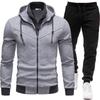 2026 Men's Sporty Patchwork Hooded Jacket and Long Pants Set for Autumn/Winter