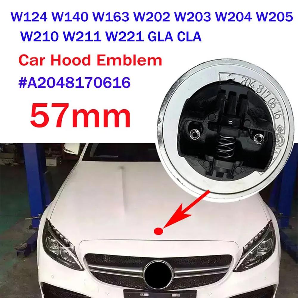 BNXP8 1pcs-ZZ- 57mm Car Hood Emblem Badge Bonnet Emblem For Mercedes Benz AMG W124 W140 W163 W202 W203 W204 W210 W211 W205 A2048170616