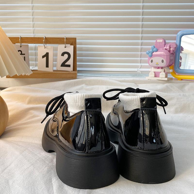 

With skirts, small leather shoes, women s spring and autumn new retro student versatile lace-up thick-soled height-increasing single shoes 35
