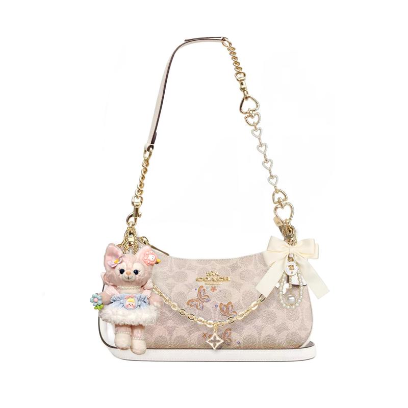 

COACH shoulder bag [Customized bag] Teri 24 classic presbyopic Logo zipper closure, pendant, scarf, bow, printing, extension Yuemanting basic model білий