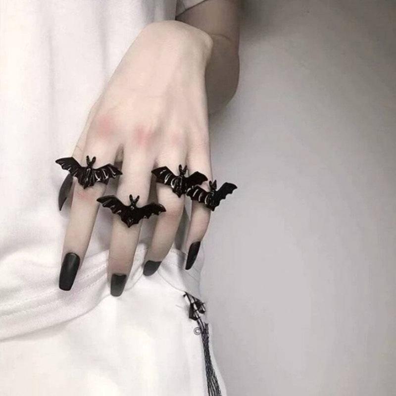 Adjustable Gothic Bat Ring - Black Halloween Jewelry