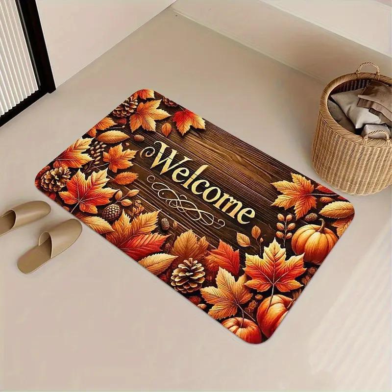 American-Style Vintage Maple Rug For Entrance Hall, Stain-Resistant Entry Mat Bathroom Water-Absorbing Carpet Home Decor