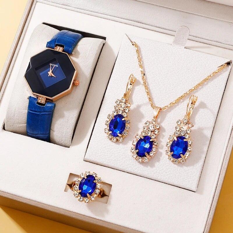 Set 5 Pezzi Orologi Set Lusso Strass Donna Moda Elegante Orologio da Polso Orologio al Quarzo Per Ragazza Signora Orologio Relogio