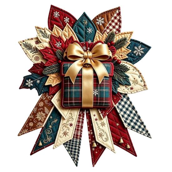 Handgefertigte Stoff-Weihnachtsdekorationen DIY Gesteppte Schleife Nähbastelset, Vorgeschnittene Patchwork-Feiertagsmaterialien für Erwachsene Set, Türhänger Wandkamin Zuhause