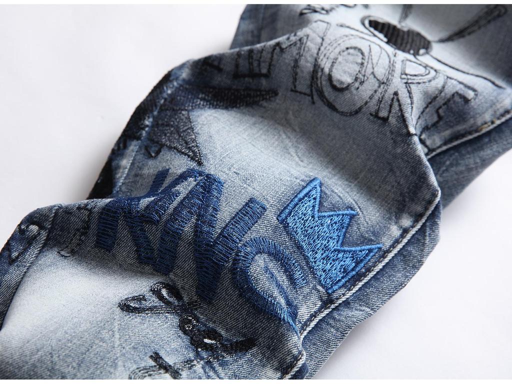 Herrtrendiga Europeiska & Amerikanska Hip-Hop Stil Smal Passform Broderade Jeans