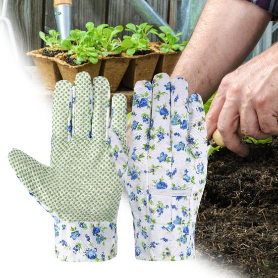 Damen Gartenhandschuhe mit Blumenmuster, durchstichfest, Unkrauthandschuhe mit rutschfesten Handflächen, dornenfest, stichfest für Graben, Pflanzen, Gartenarbeit