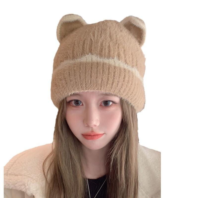Cute and Sweet Knitted Hat Women's Winter 2025 New Big Head Circumference Warm Ear Protection Headgear Wool Hat