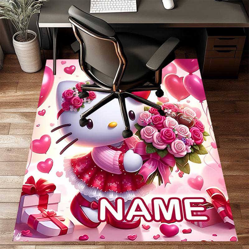 Custom HelloKitty Mat Personalized Name, Polyester Washable Indoor Entryway Rug, Gift for Christmas, Easter, Thanksgiving Day