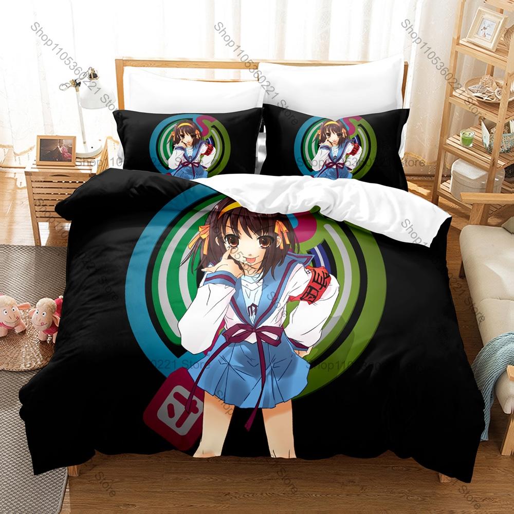 Classic School Anime Printed Bedding Kit 3PCS Duvet Cover & 2 Pillow Covers Breathable Soft Linens Anime Fan Room Ornament