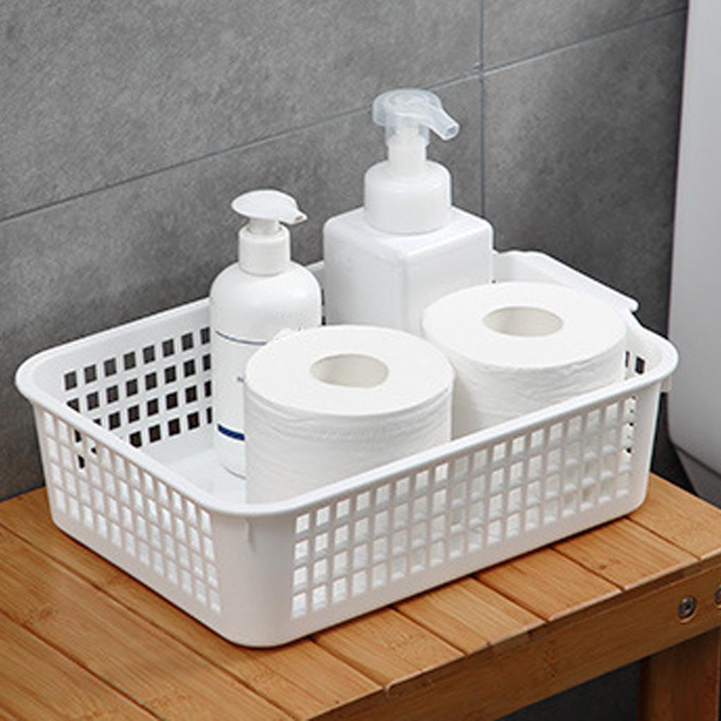 Desktop Storage Basket Space Saving Handle Rectangular Stackable Hollow Storage Basket Bin for