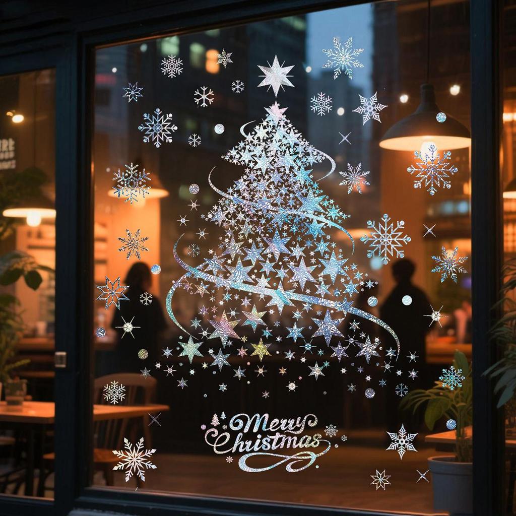 Christmas Window Decals 2 Sheets Reusable Static Clings Christmas Tree Seasonal Decor Home Party Stickers Holiday Decorations