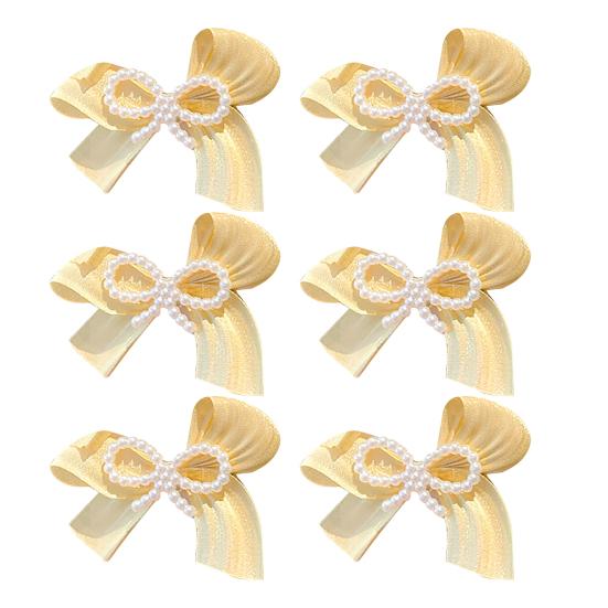 

6Pcs Girl Hairpin Hand-Sewn Bow Hair Clip with Imitation Pearl Beads Macaron Color Safe Scalp-friendly Hairpin Hair жёлтый