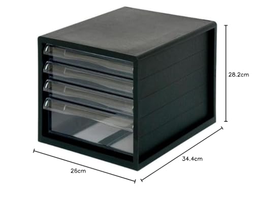 Nakabayashi A4 Letter Case, 4 Tiers (3 Shallow + 1 Deep), Black, A4E-04B