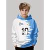 Boys' 3D Football Printed Hoodie - Casual Pullover, Blue and White Splash Design, Long Sleeves, Polyester Blend
