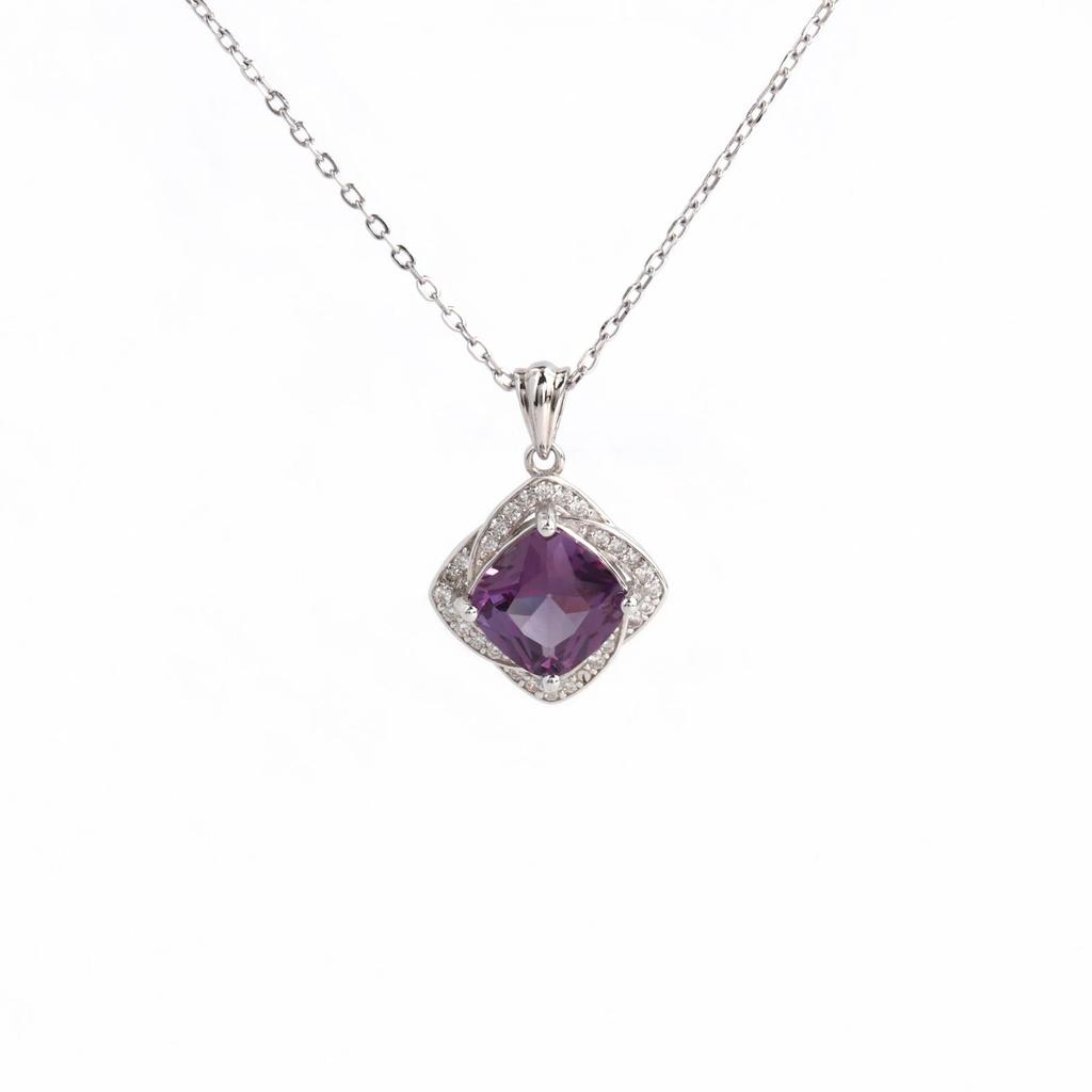 925 sterling silver pendant necklace Created square 8.0mm color change Alexander nano  fine jewelry for women’sengagement