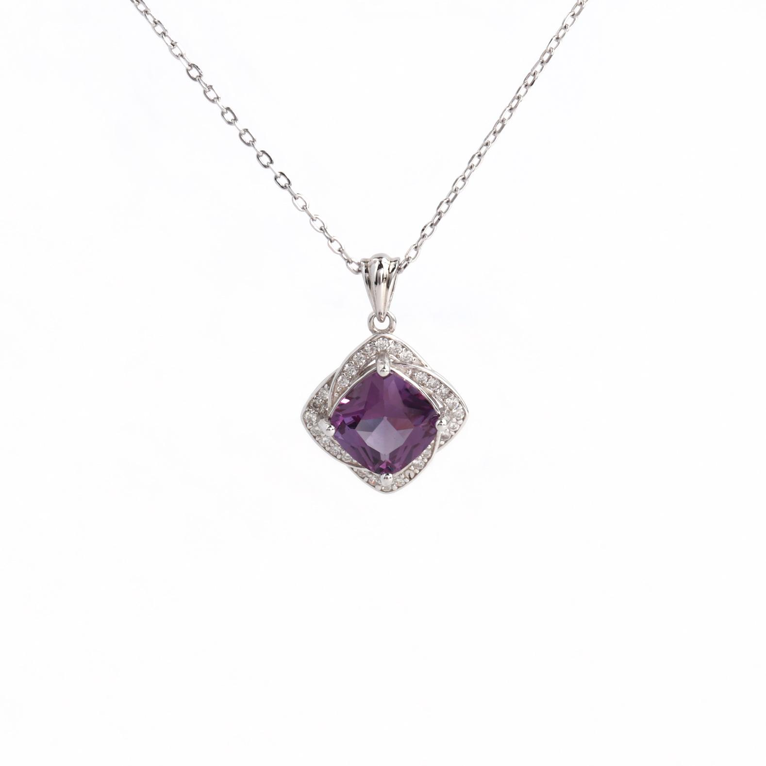 

Подвеска-ожерелье из стерлингового серебра 925 пробы, созданный квадратный 8,0 мм меняющий цвет александрит нано, изящные ювелирные изделия для женской помолвки M фиолетовый