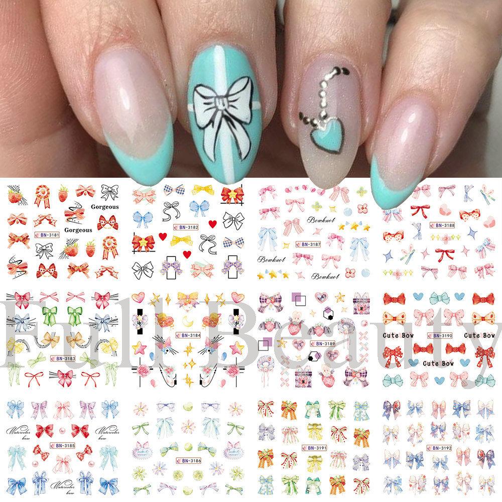 Nail Art Stickers, Cartoon Cute Childlike Colorful Streamer Bow Watermark Nail Stickers