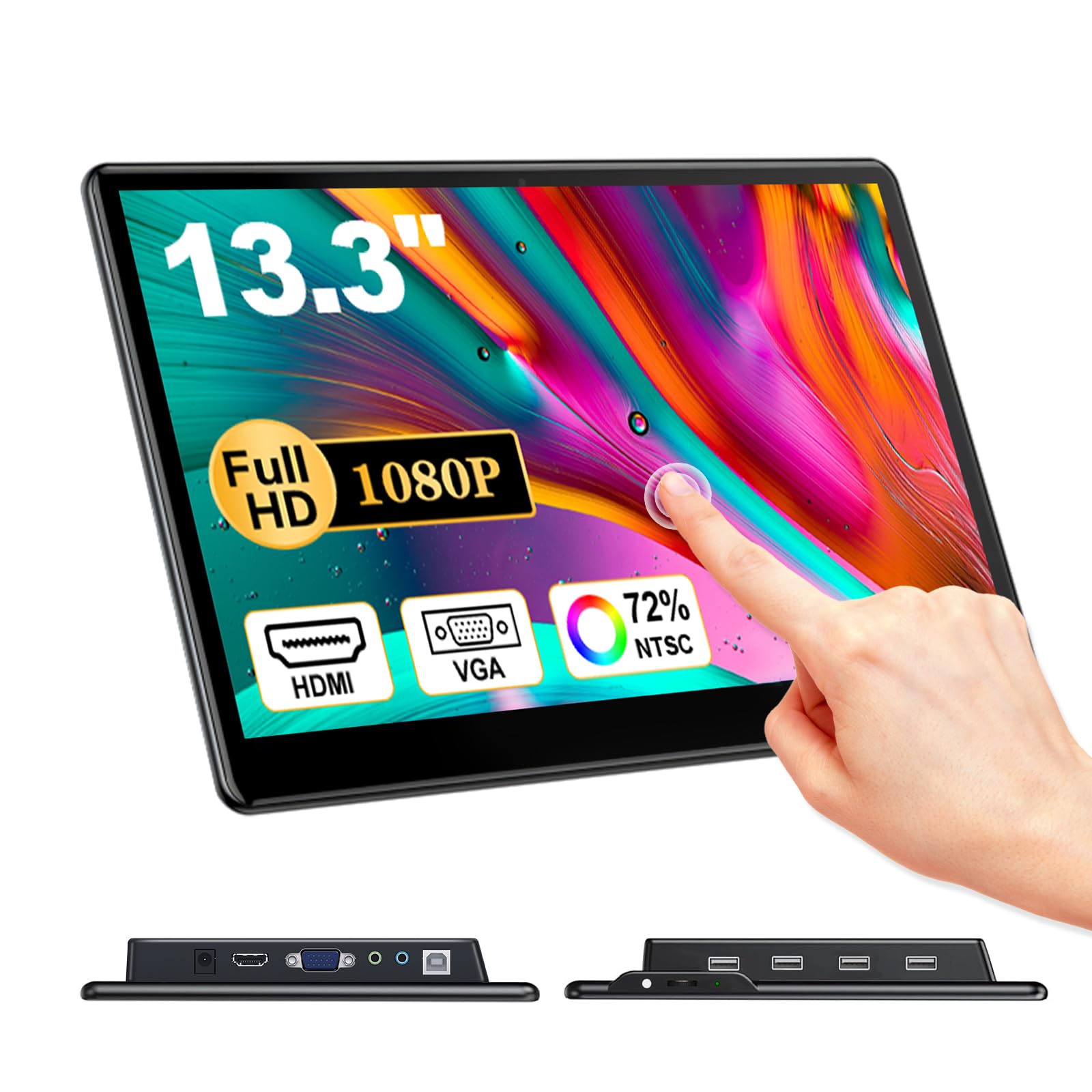 

Portable Touch Monitor FHD 1080P IPS Panel Touch Screen HDMI VGA Compatible with Industrial Security Surveillance Mayfee! 13.3 Inch, Monitor, PC, чорний