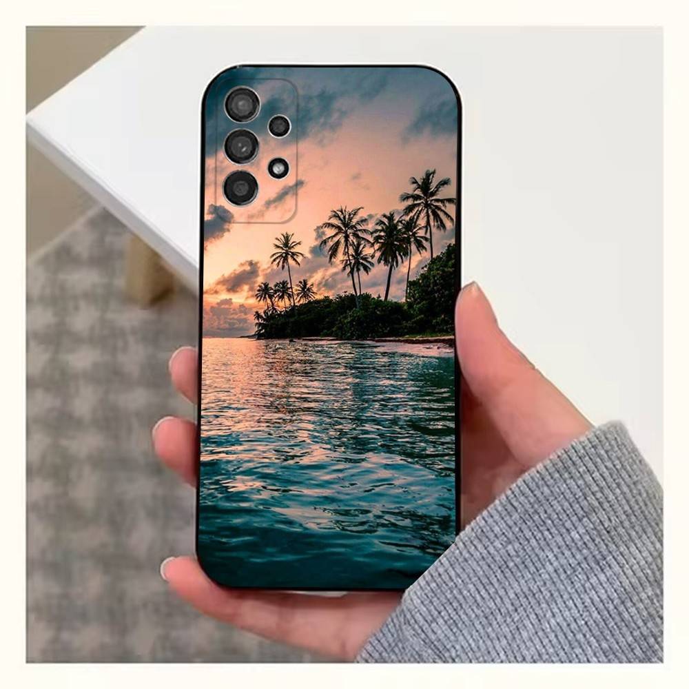Sea Palm Trees Beach Phone Case For Samsung S9,S10,S20,S10,S21,S25,S24,S23,Ultra,FE,Plus,Lite,Soft Silicone Black Cover