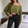 Women's Casual Fashion Off Shoulder Long Sleeve Cropped Top for Everyday Wear and Outings