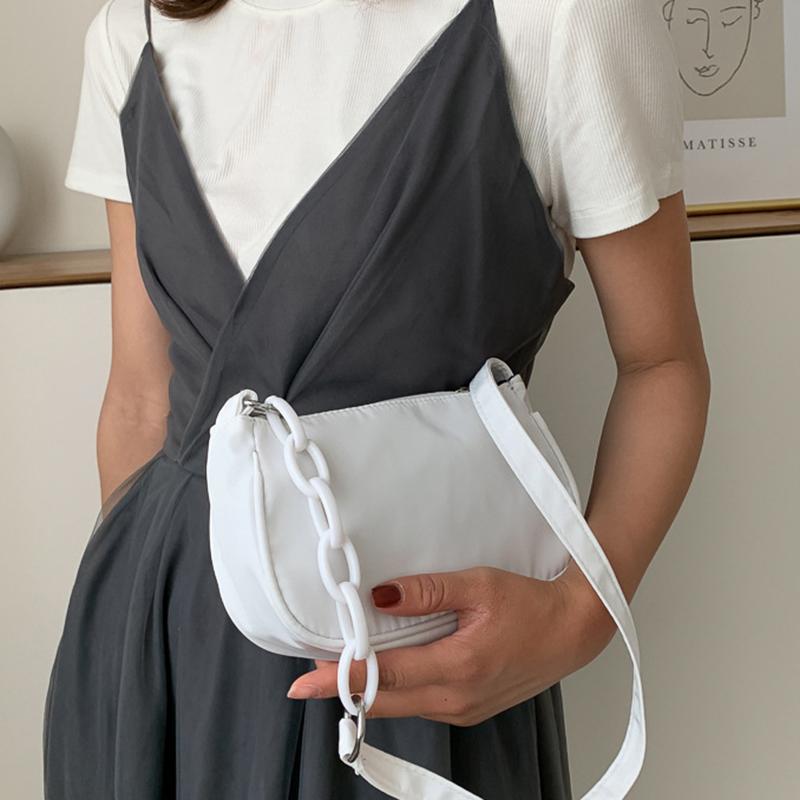Moda Feminina Lona Bolsas de Mão Pequenas Simples Diário Cor Sólida Corrente Bolsas de Ombro Axilar Feminina
