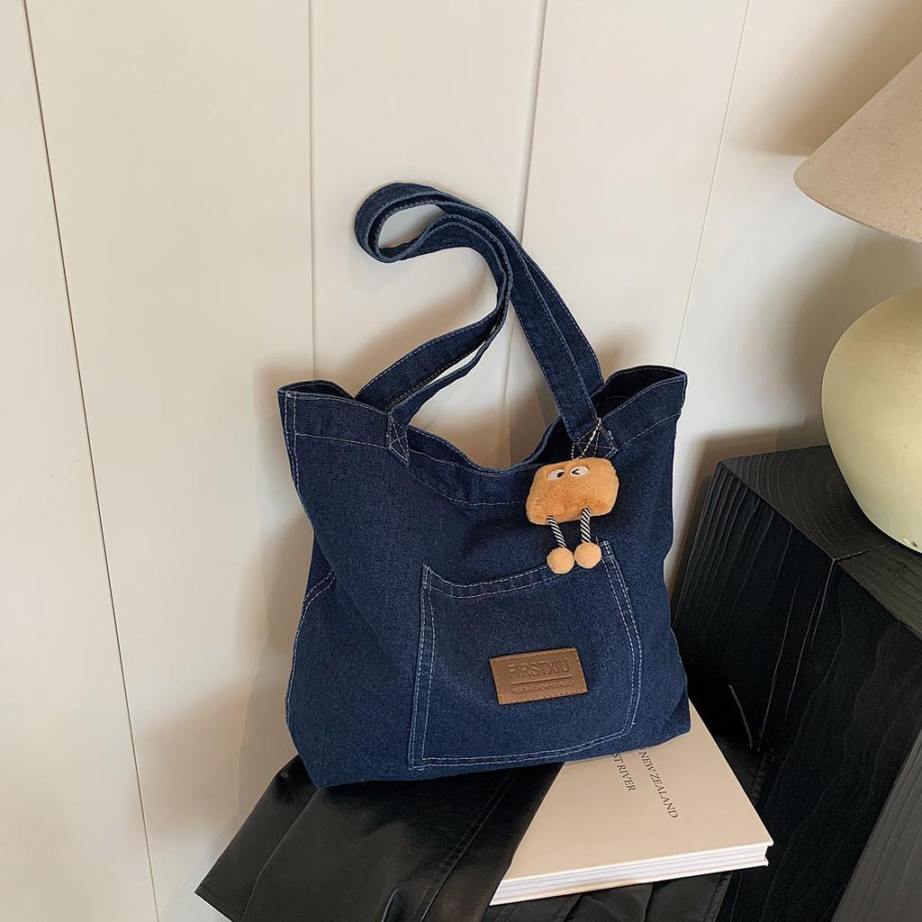 Large Capacity Trendy Casual Korean Style Shoulder Bag In Deep Blue For Fashionable Everyday Use