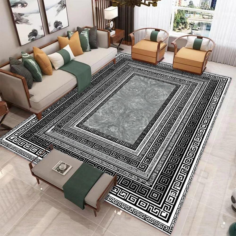 Modern Greek Key Marble Area Rug Non-Slip Washable Soft Stain Resistant Floor Carpet for Living Room Bedroom Decor