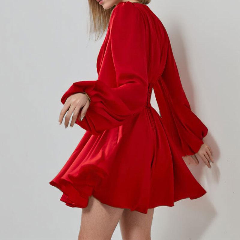 2026 Spring Elegant French V-Neck Waist-Cinched Dress for Women