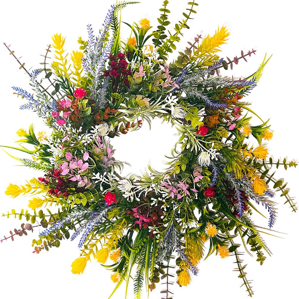 Spring Wildflowers Wreath for Front Door Dried Flower Artificial Wreath Hanging for Home Mall Wedding Decoration