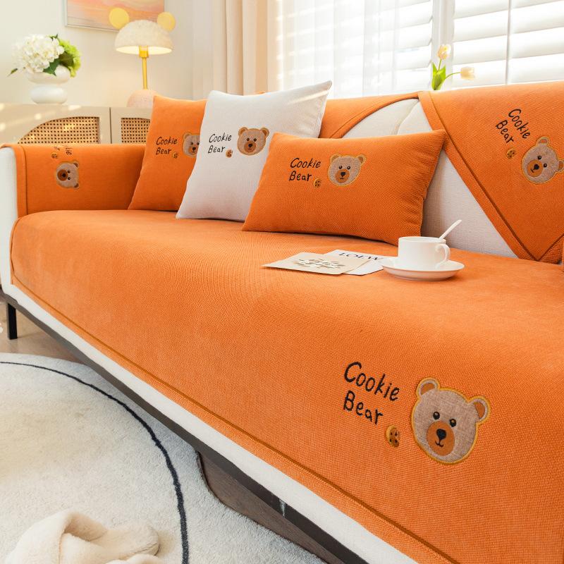 Cartoon Embroidered Sofa Cushion for All Seasons, Anti-ski Neel Cover, Simple Sofa Cover, Seat Cushion
