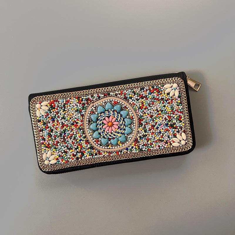 Ręcznie robiona etniczna retro kopertówka: Koraliki Ryżowe Kosmetyczka Wieczorowa na Zamek Błyskawiczny i do Przechowywania